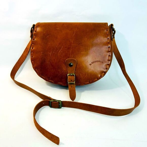 Mid Century 1960’s Brown Leather Hand Woven Saddle Bag EL CALIFORNIANS - Picture 1 of 13